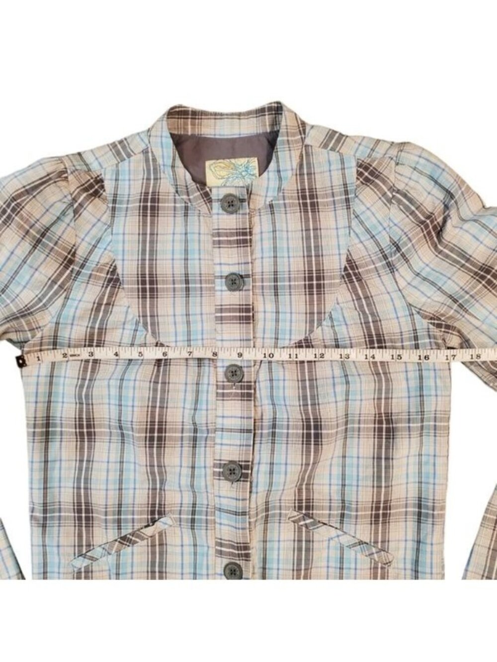Split Women's Blue Plaid Print Jacket Size XSmall - Picture 6 of 12